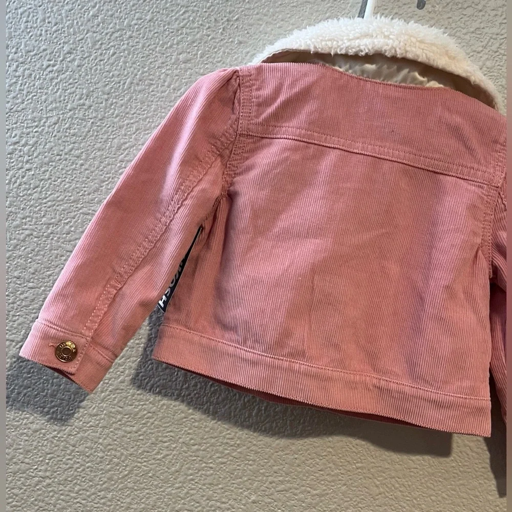 Oshkosh Bgosh Baby Girl Corduroy Sherpa Collar Pink Jacket Size 18 Months